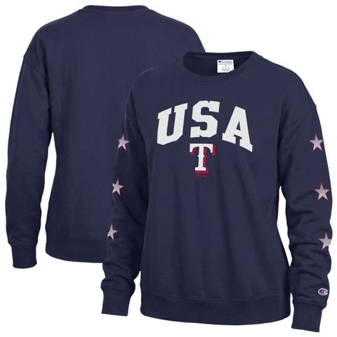Women's Champion Navy Texas Rangers Americana Fleece Crewneck Sweatshirt