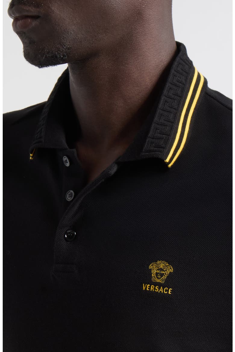 Medusa Piqu Cotton Polo, Alternate, color, BLACK GOLD