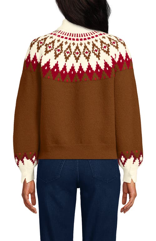 Lands' End Fuzzy Turtleneck Lantern Sleeve Jacquard Sweater In Brown