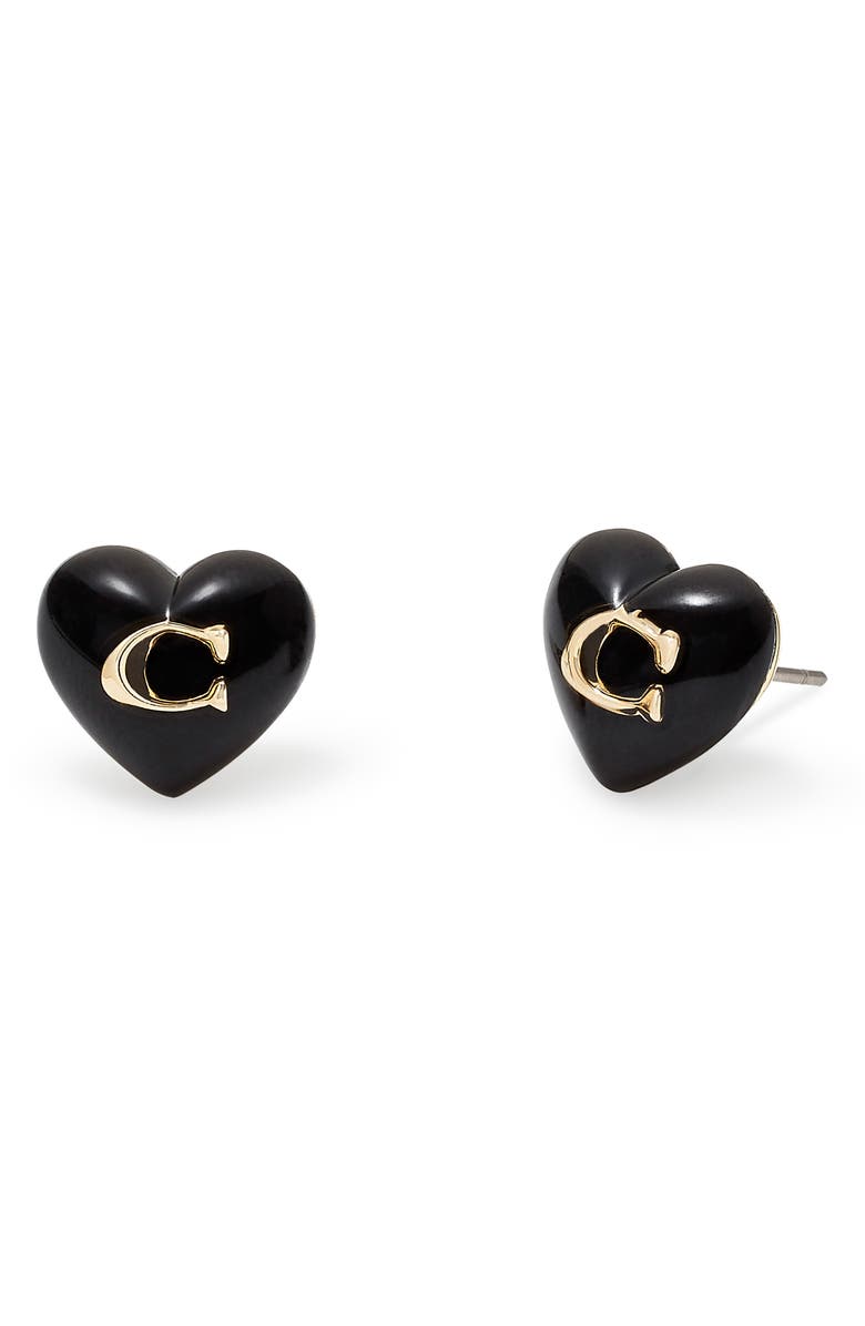 COACH Resin Heart Stud Earrings, Main, color, Black