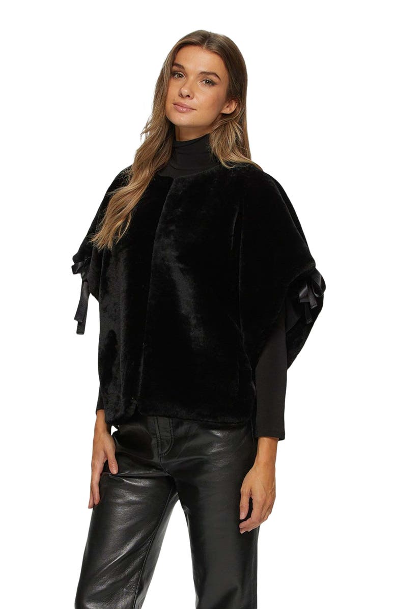 GORSKI Short Sleeve Genuine Shearling Jacket, Main, color, Black