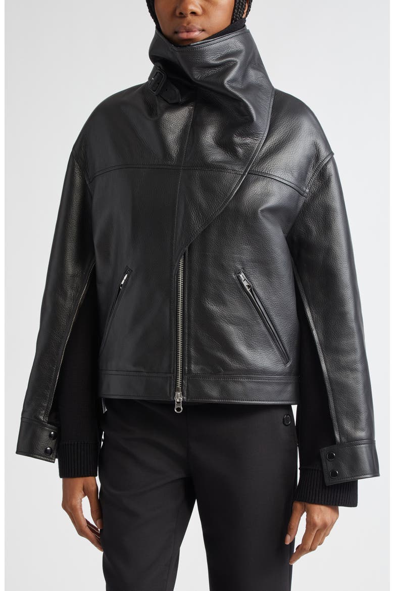 Oversize Leather Jacket, Alternate, color, BLACK