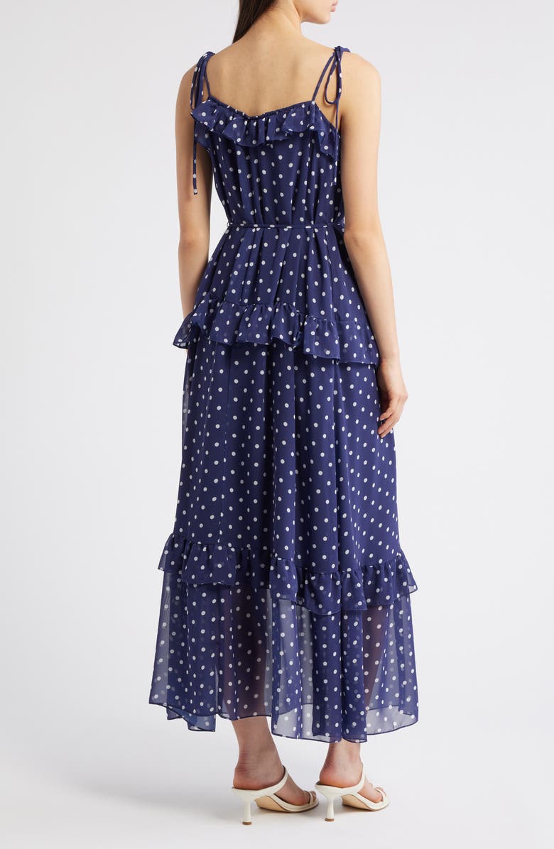 Julia Jordan Polka Dot Tiered Maxi Dress, Alternate, color, Navy Ivory