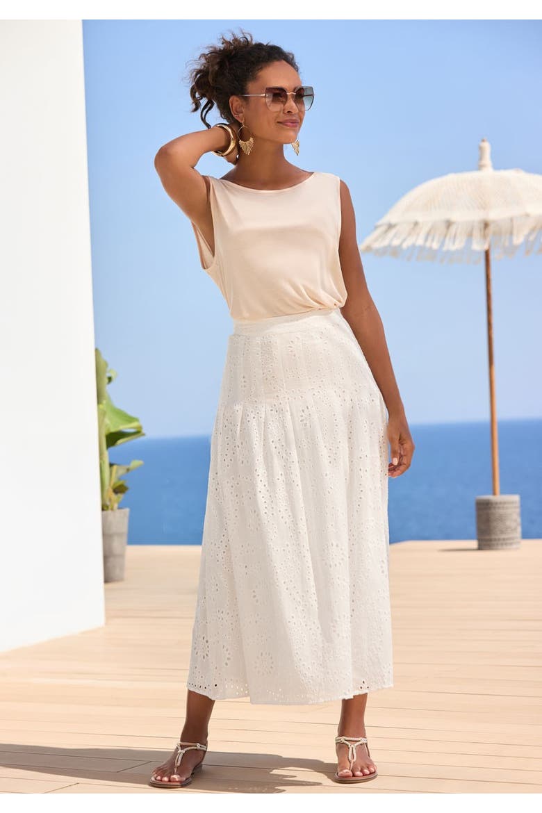 Women's Eyelet Maxi Skirt, Alternate, color, White