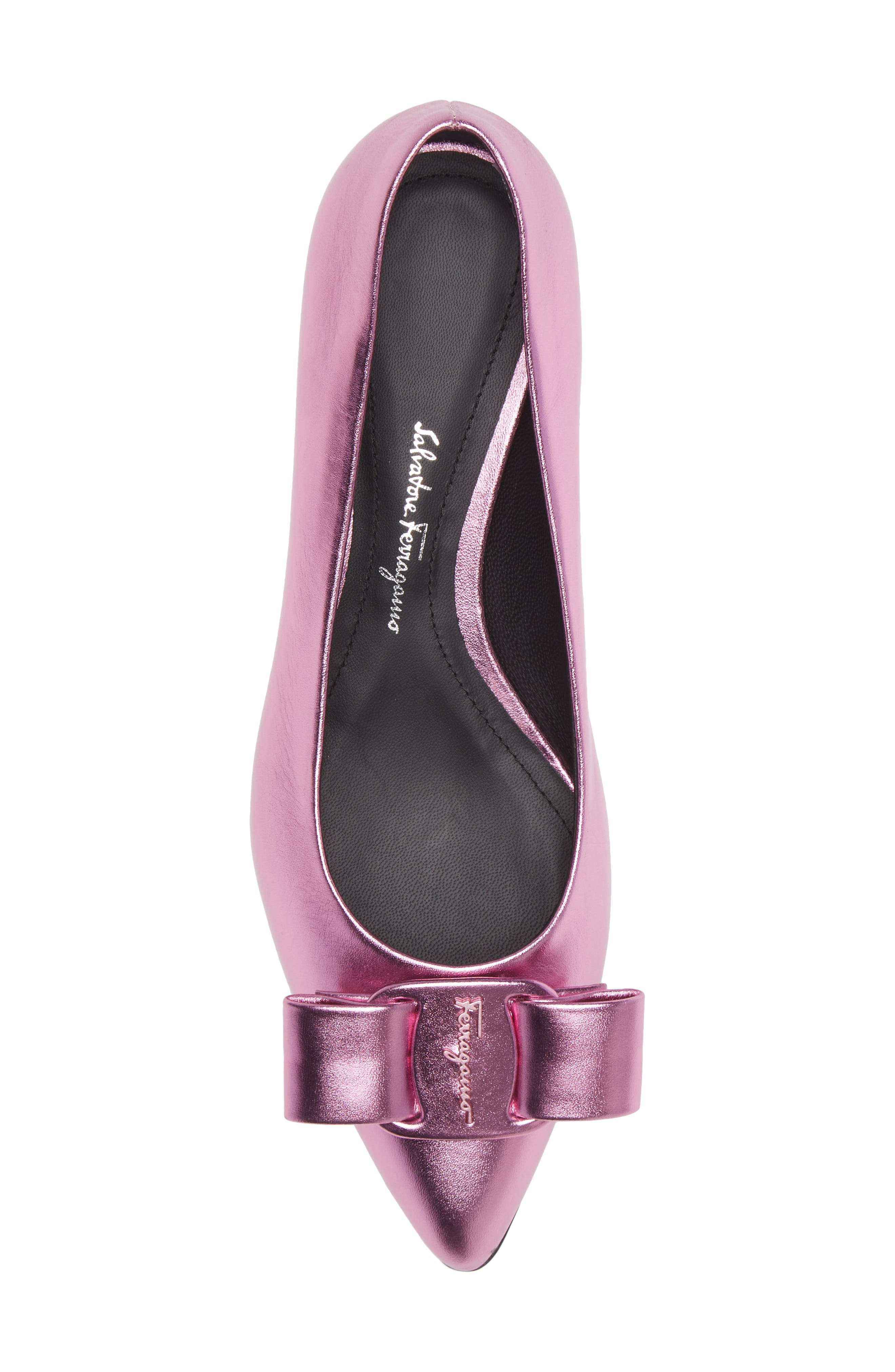 FERRAGAMO Salvatore Ferragamo Viva Bow Metallic Pointed Toe Flat, Alternate, color, 