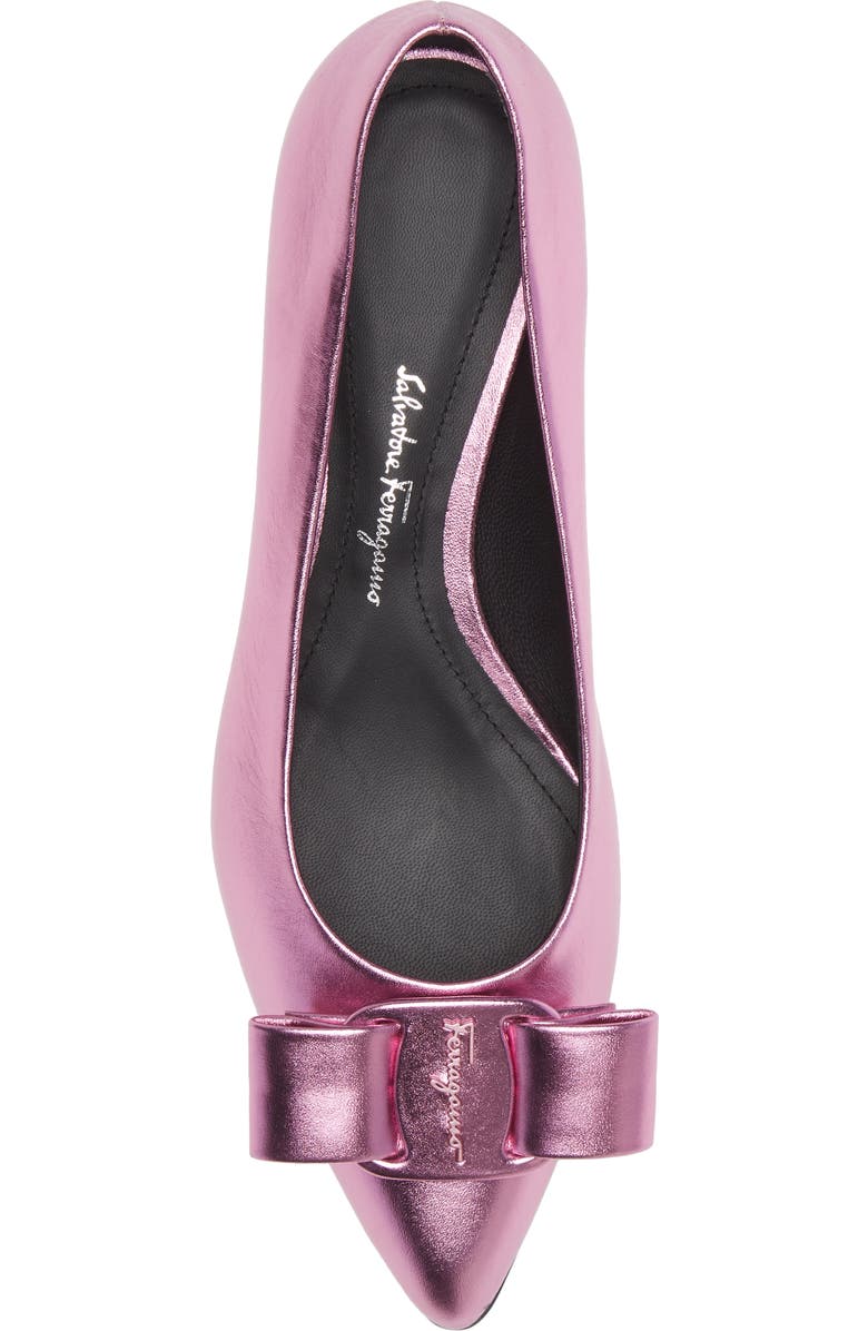 FERRAGAMO Salvatore Ferragamo Viva Bow Metallic Pointed Toe Flat, Alternate, color,