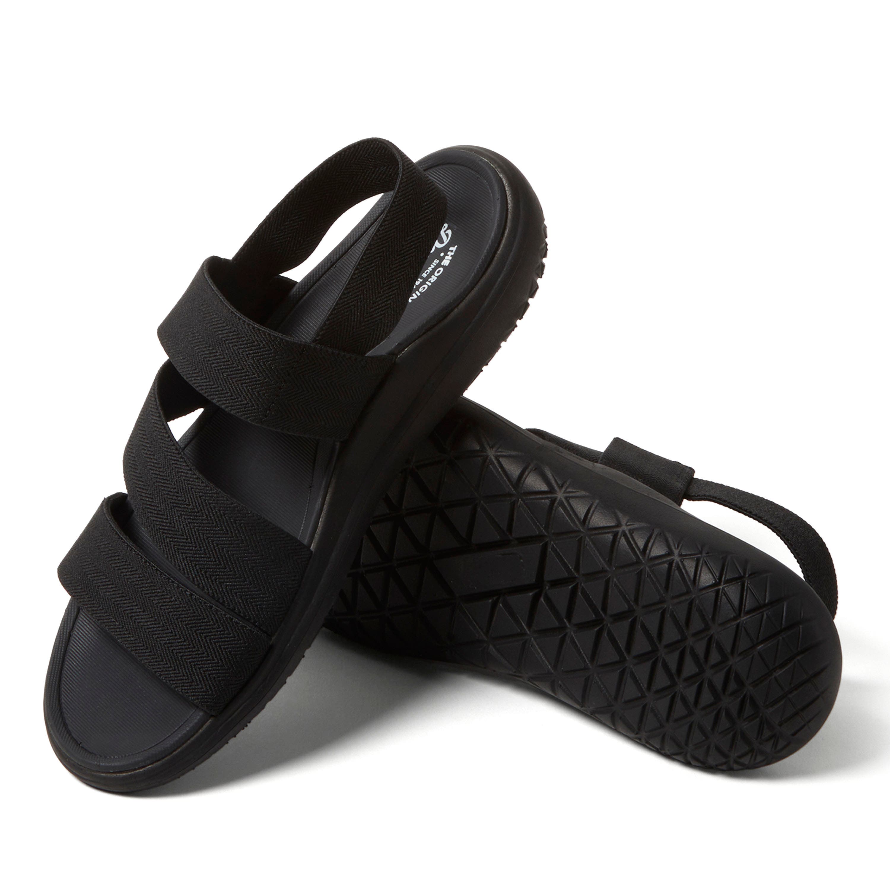 DEARFOAMS Emilia Elastic Gore Strappy Sandal, Alternate, color, Black