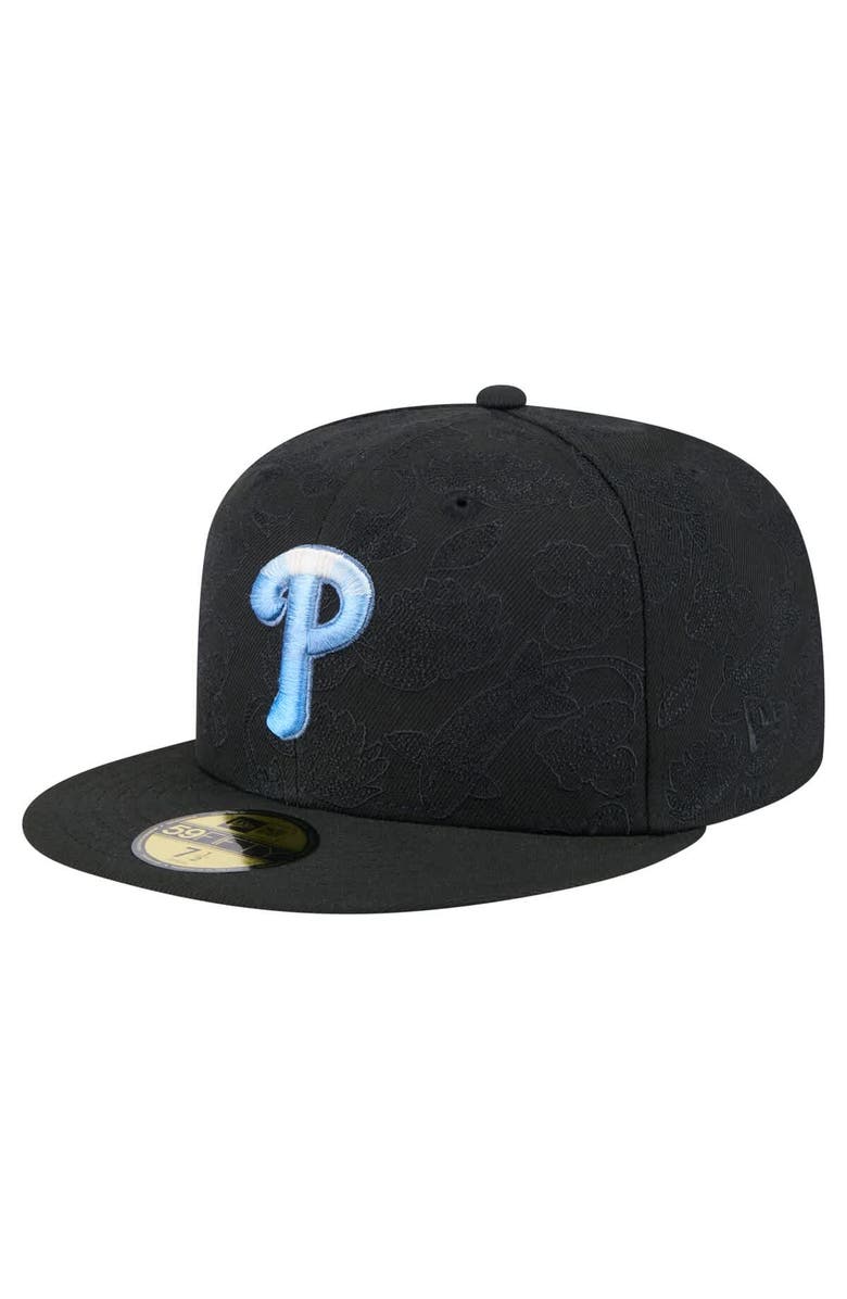 New Era Men's New Era Black Philadelphia Phillies Tonal Koi 59FIFTY Fitted Hat, Alternate, color, 