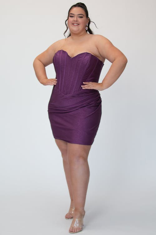Sydney's Closet Plus Size Strapless Corset Mini Dress In Purple
