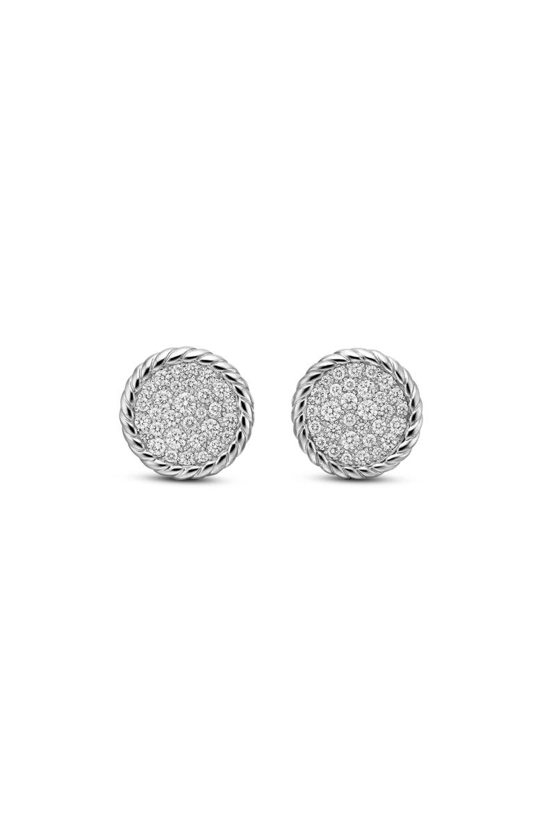 David Yurman Elements<sup>®</sup> Pavé Plate Diamond Button Stud Earrings, Main, color, Sterling Silver