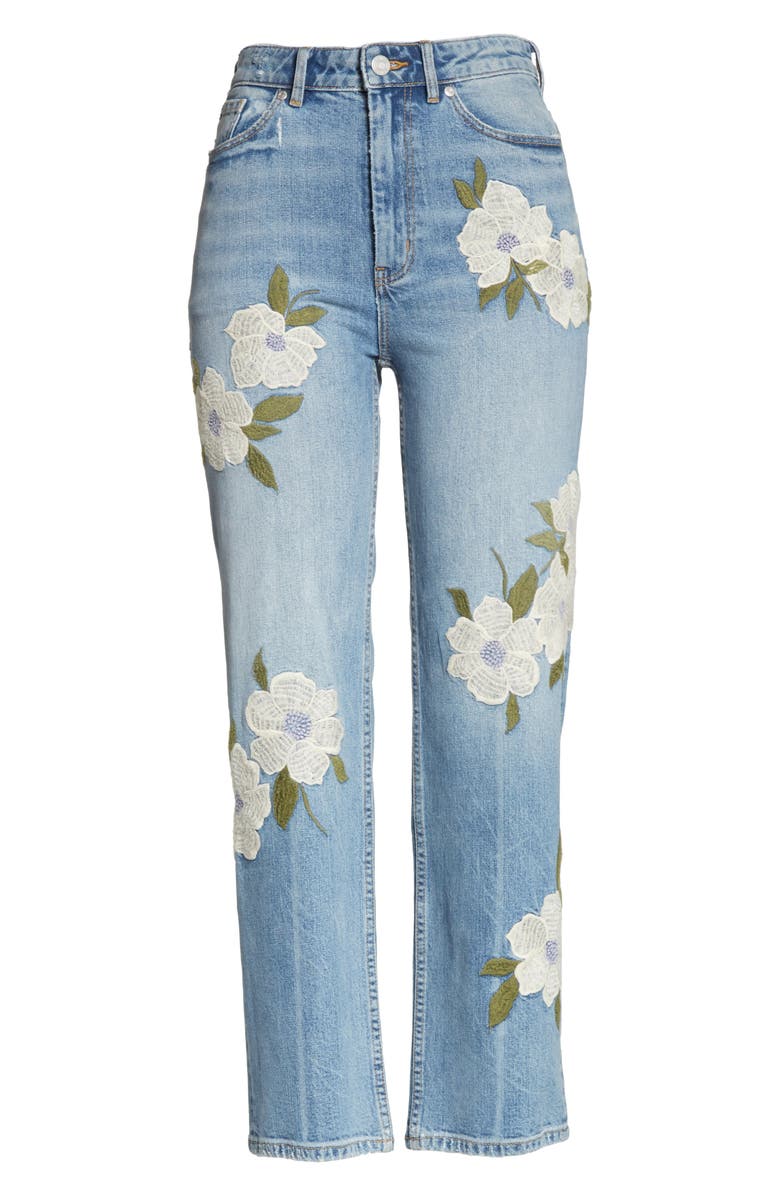 La Vie Rebecca Taylor Anais Floral Embroidered Crop Jeans, Alternate, color,