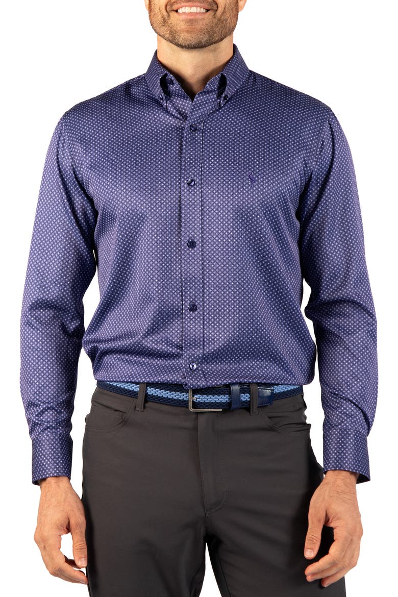 Diamond Performance Long Sleeve Button Up Shirt, Alternate, color, NAVY