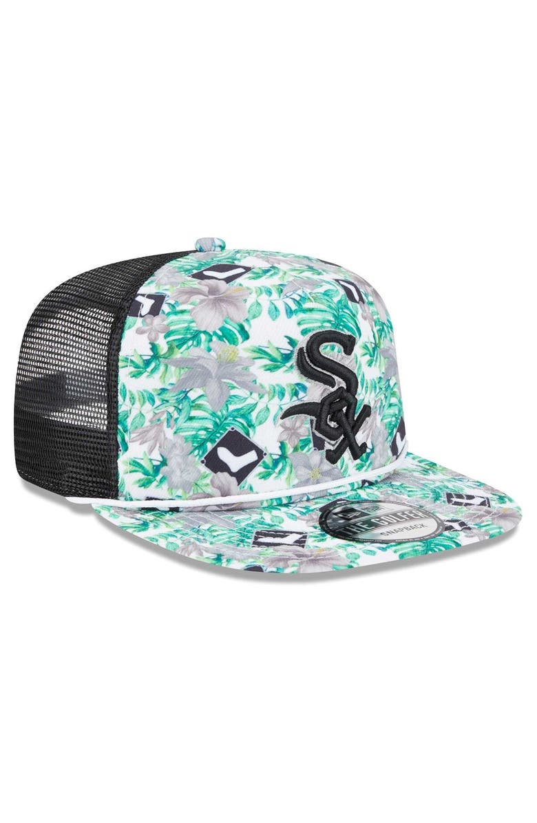 New Era Men's New Era Chicago White Sox Tropic Floral Golfer Lightly Structured Snapback Hat, Alternate, color, Black
