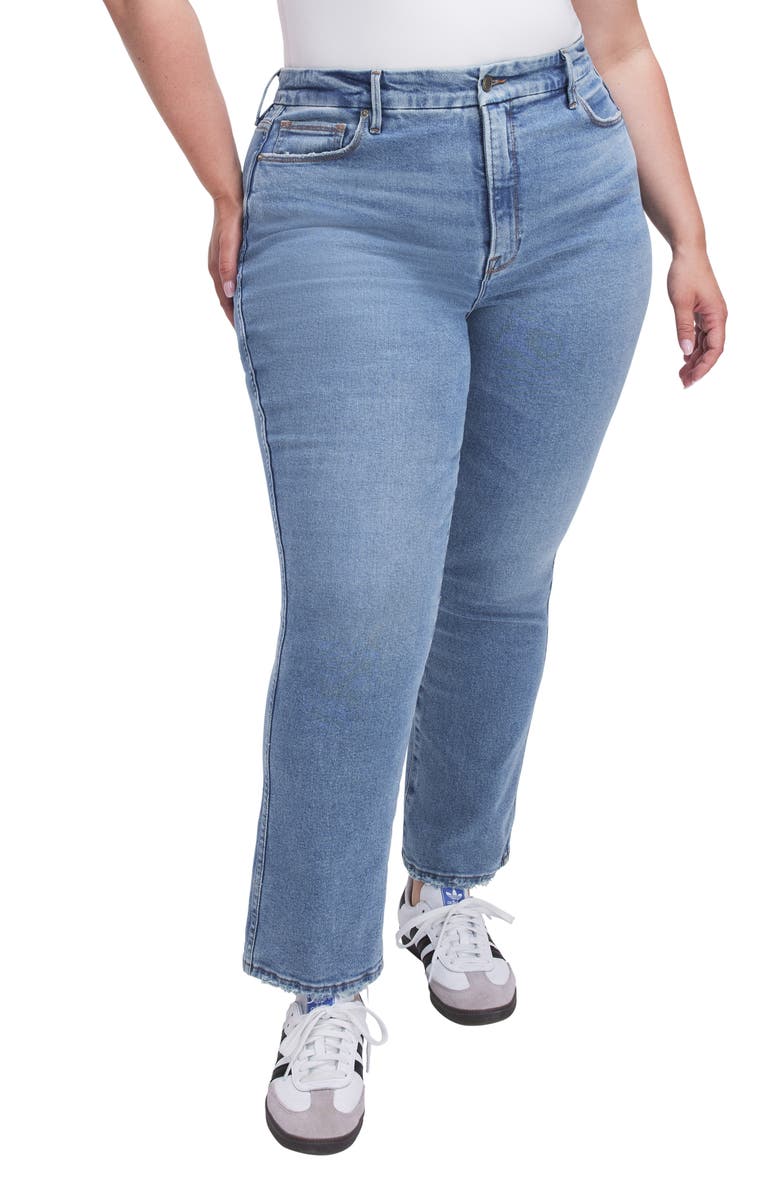 Good American Good Curve High Waist Distressed Straight Leg Jeans, Alternate, color, 