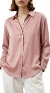 Solomon & Sage Women's Button Down Satin Silk Shirt