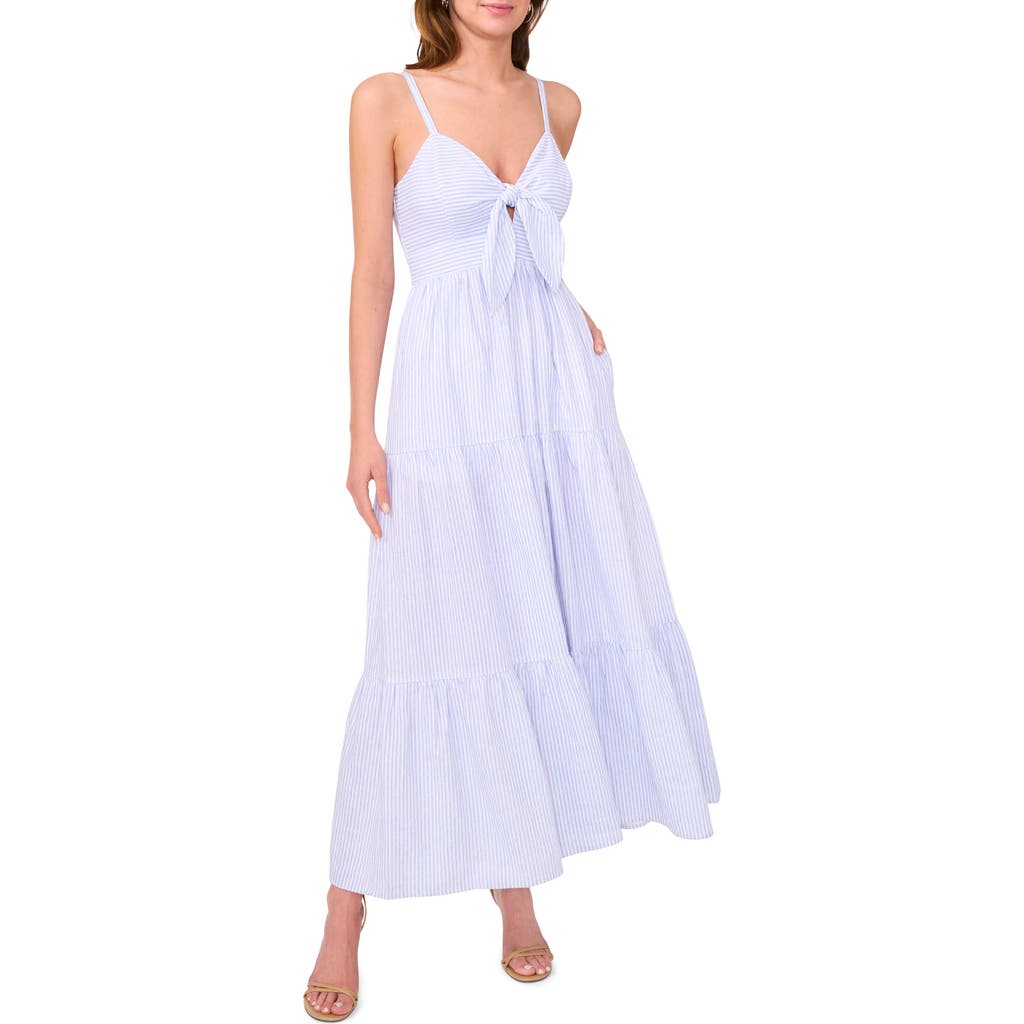 Cece Stripe Twist Front Linen Blend Maxi Dress In Cornflower