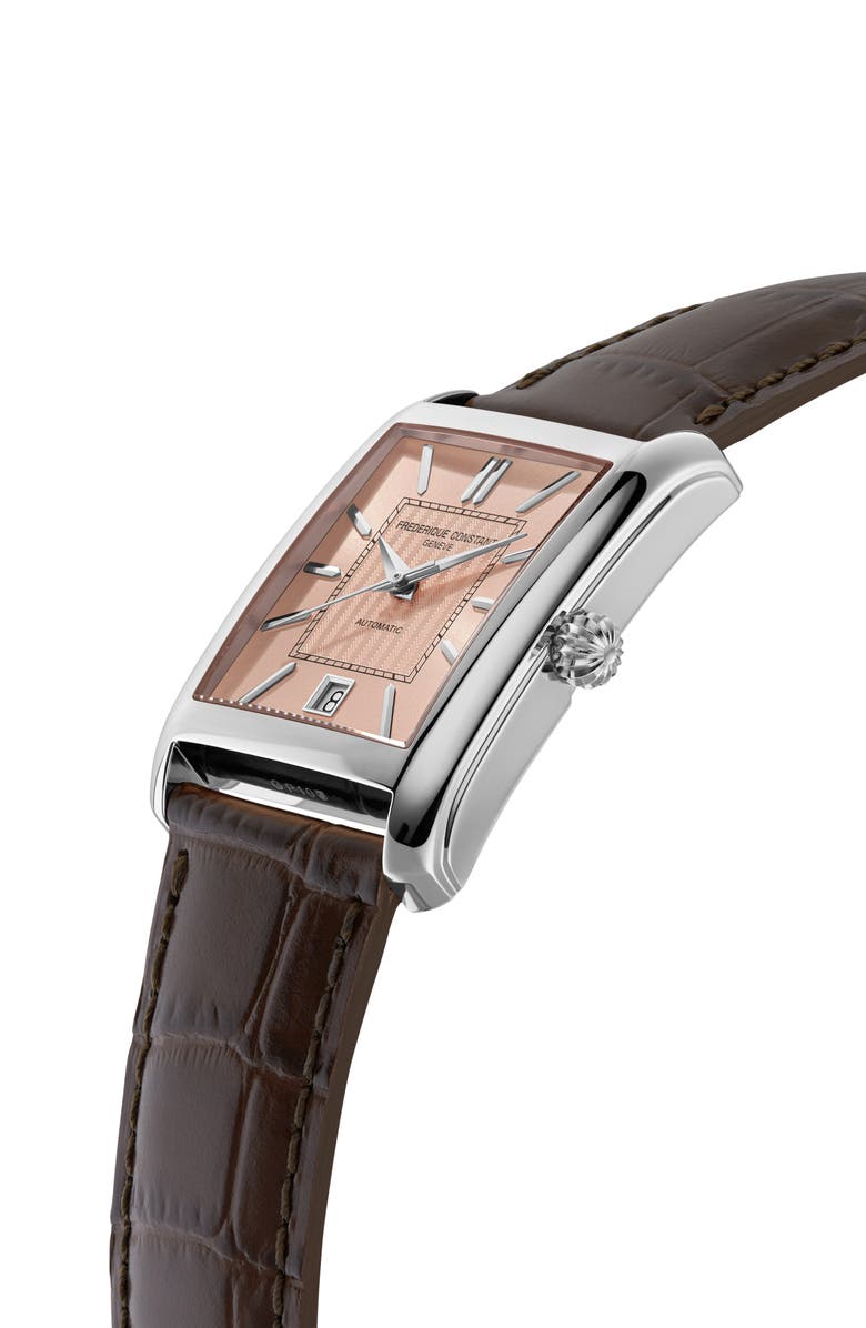 FREDERIQUE CONSTANT Classics Carrée Automatic Tank Leather Strap Watch, 30mm x 42.3mm, Alternate, color, Brown