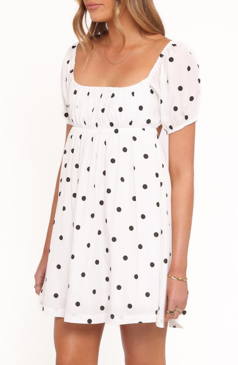 Petal & Pup Mona Polka Dot Babydoll Minidress, Alternate, color, Black Polka