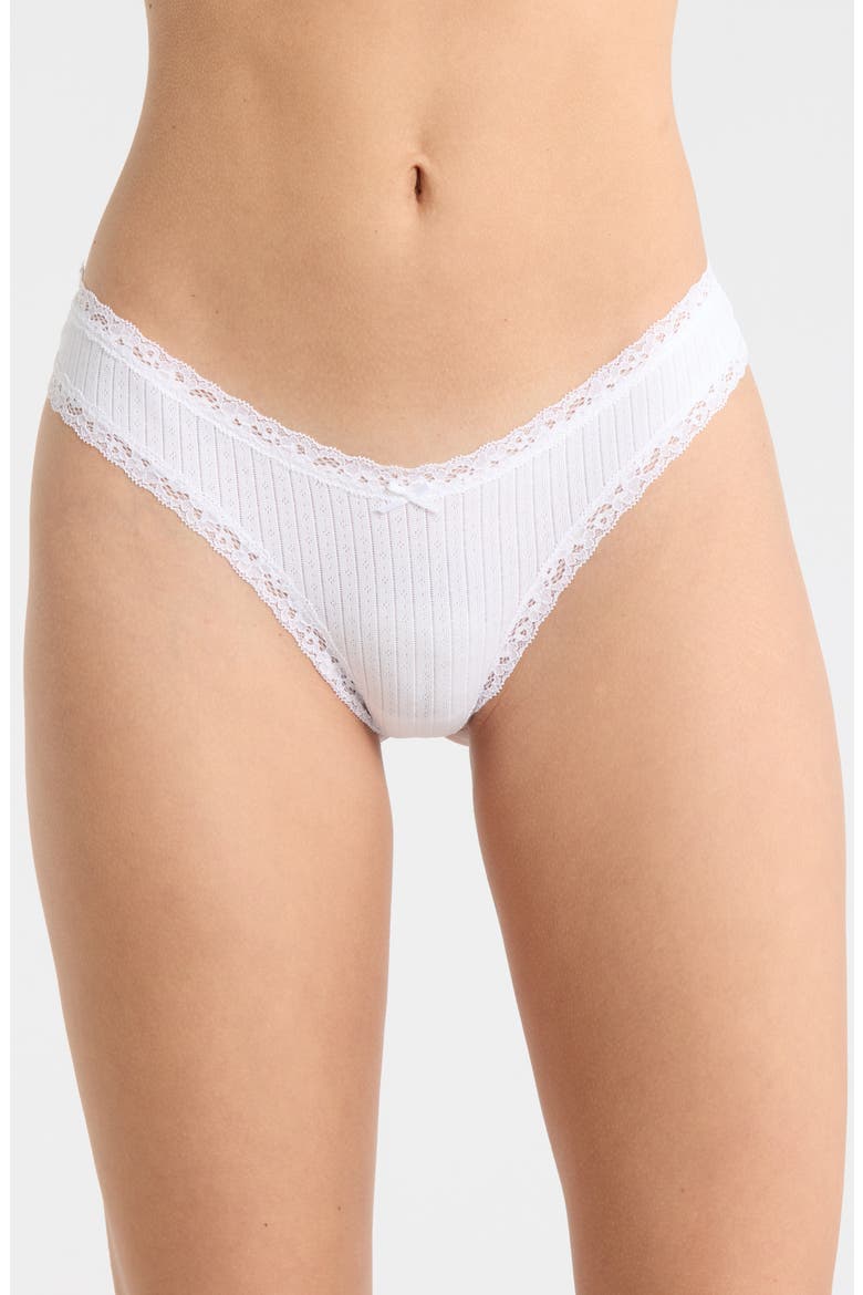 Lightweight Stretch Cotton Pointelle Thong, Main, color, SNOW