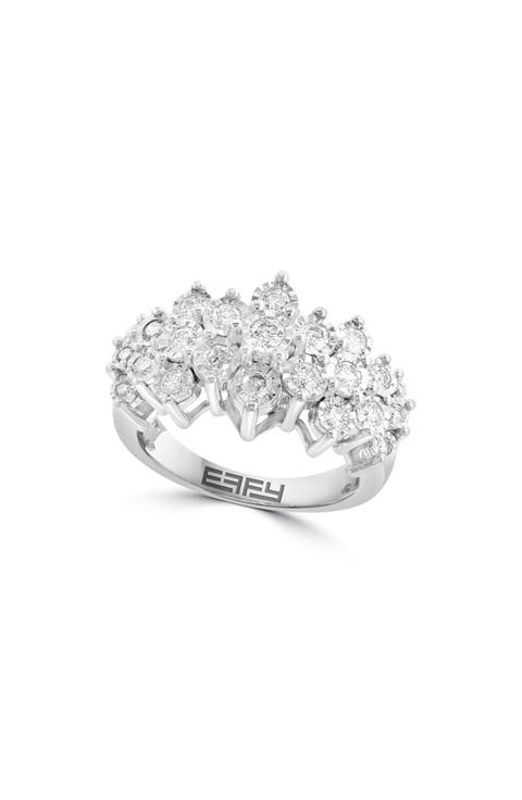 Sterling Silver Diamond Cluster Ring