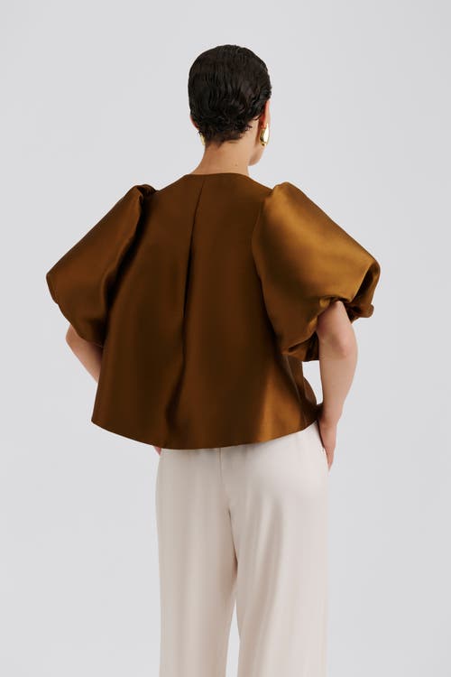 Malina Cleo Pouf Balloon Sleeve Blouse In Brown