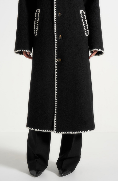 Elora Wool Blanket Stitch Belted Longline Coat