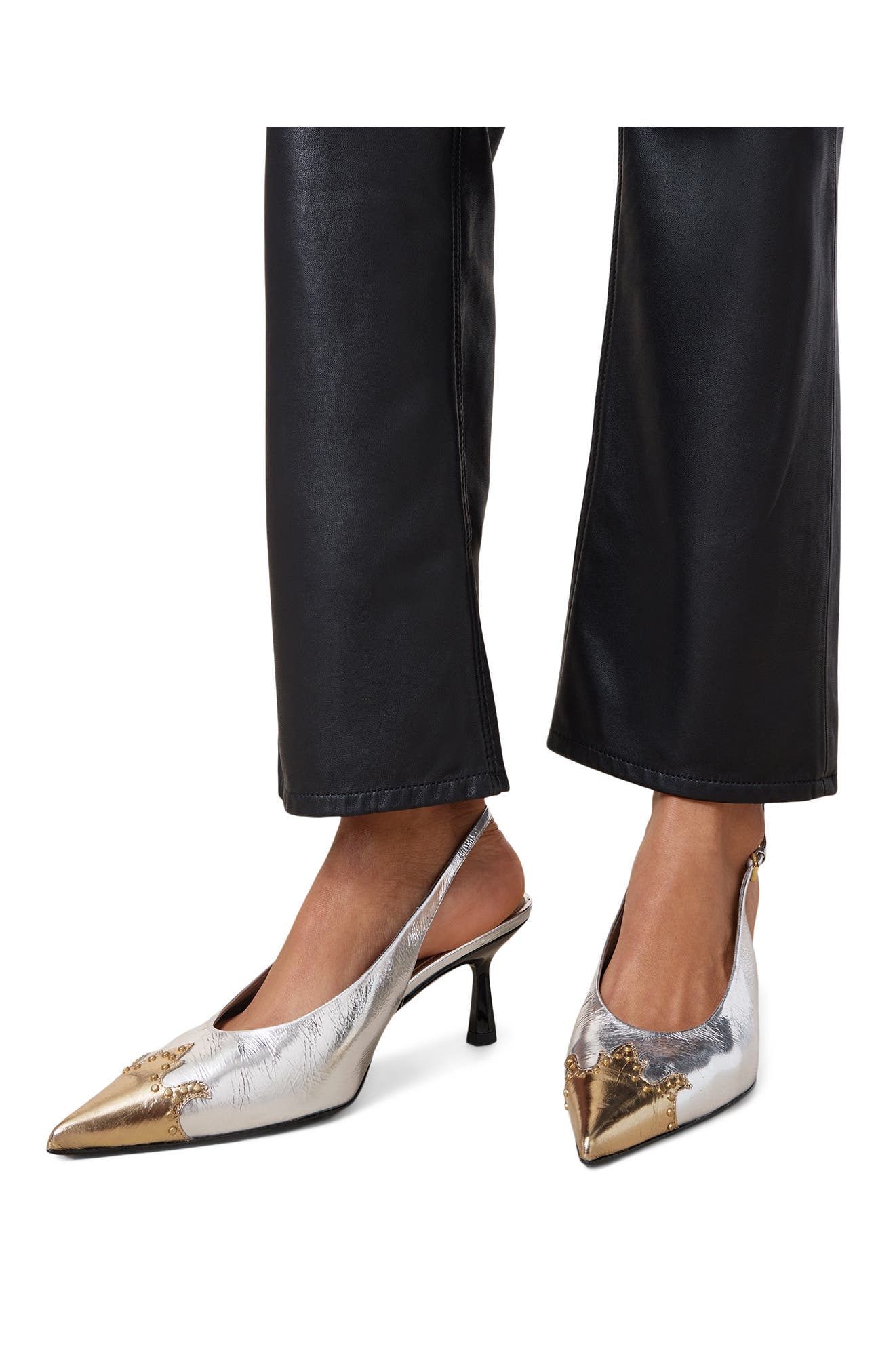AllSaints Denver Pointed Toe Slingback Pump, Alternate, color, Silver/ Gold