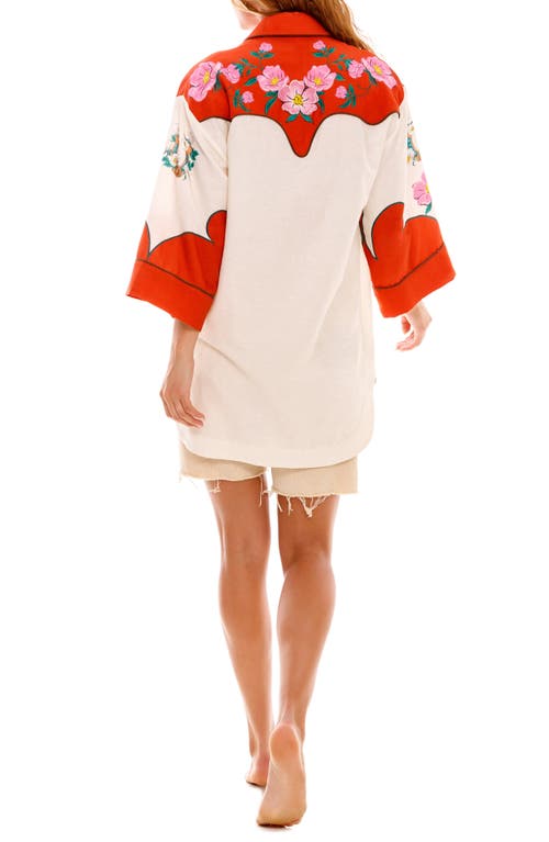 AGUA BENDITA AGUA BENDITA CHRISSY NOPAL EMBROIDERED COVER-UP BUTTON-UP SHIRT 