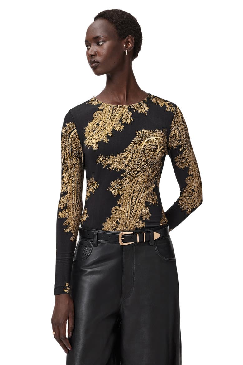 Katlyn Paisley Print Knit Top, Alternate, color, ELLA BLACK
