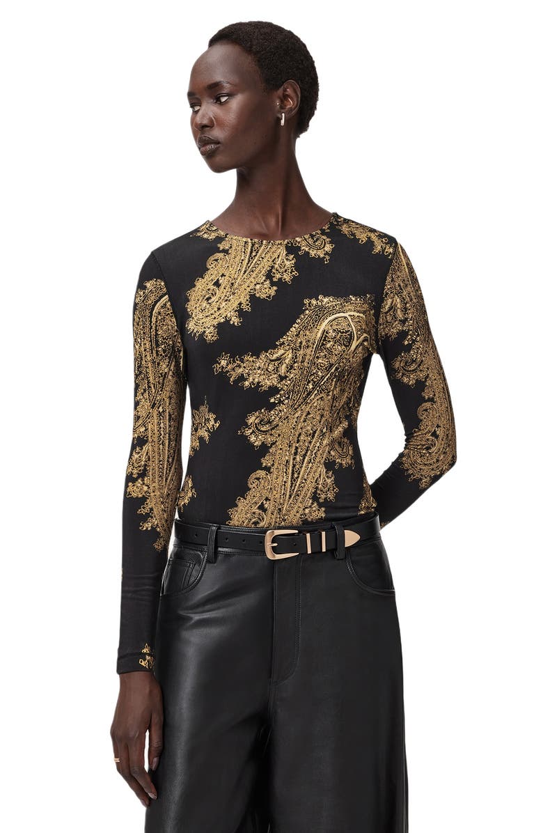 AllSaints Katlyn Paisley Print Knit Top, Alternate, color, Ella Black