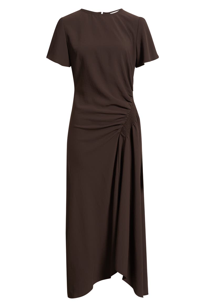 Split Sleeve Side Smocked Midi Dress, Alternate, color, BROWN COFFEE