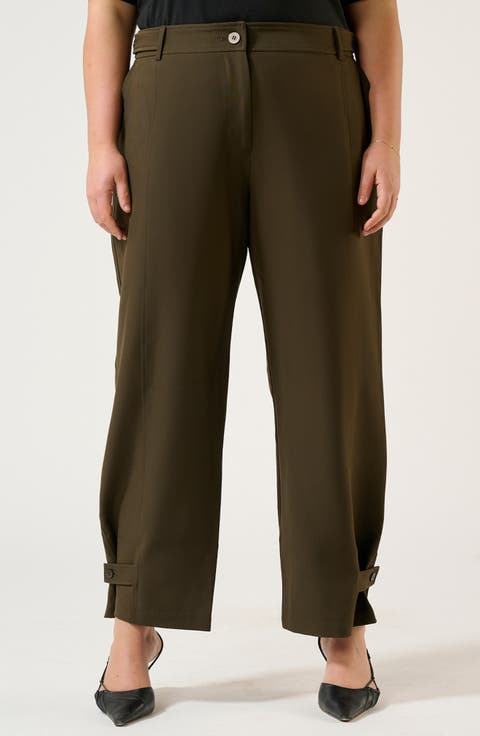 Namib High Waist Button Tab Hem Pants (Plus)