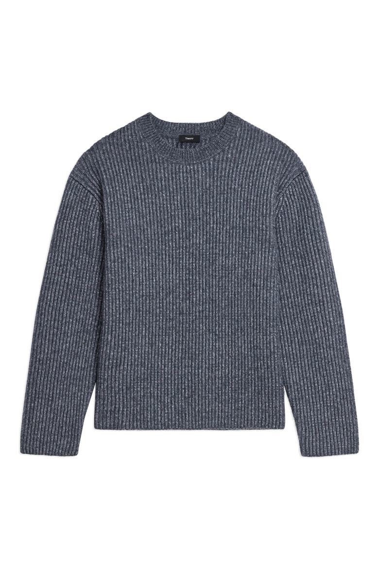 Oversize Ribbed Wool & Cotton Crewneck Sweater, Alternate, color, GREY MELANGE