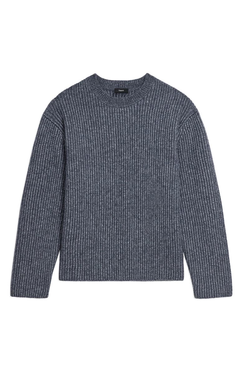 Theory Oversize Ribbed Wool & Cotton Crewneck Sweater, Alternate, color, Grey Melange