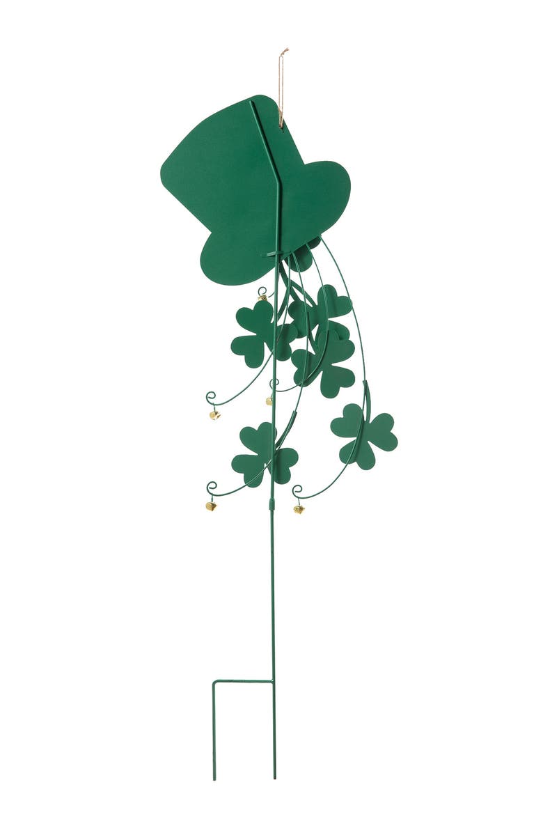 Glitzhome St. Patrick's Metal Leprechaun Hat Shamrocks Yard stake, Alternate, color, Green