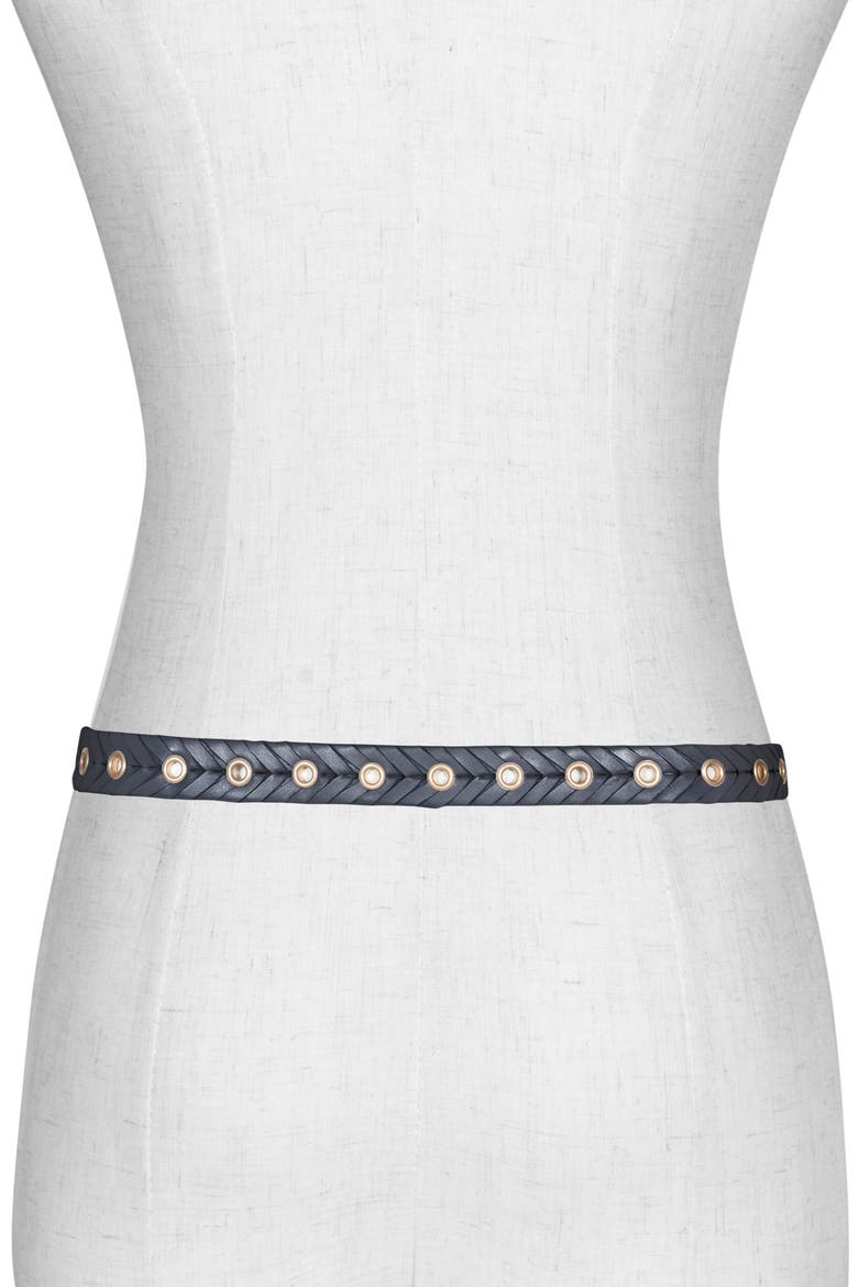 Woven Leather Eyelet Belt, Alternate, color, BLACK / WARM BRASS