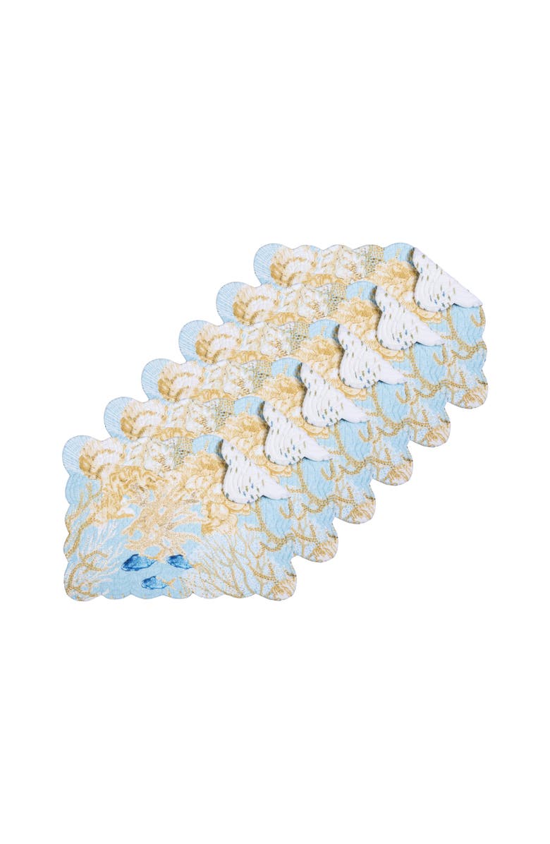 C&F Home Belmont Reef Reversible Machine Washable Scallop Quilt Placemats Set of 6, Main, color, Yellow