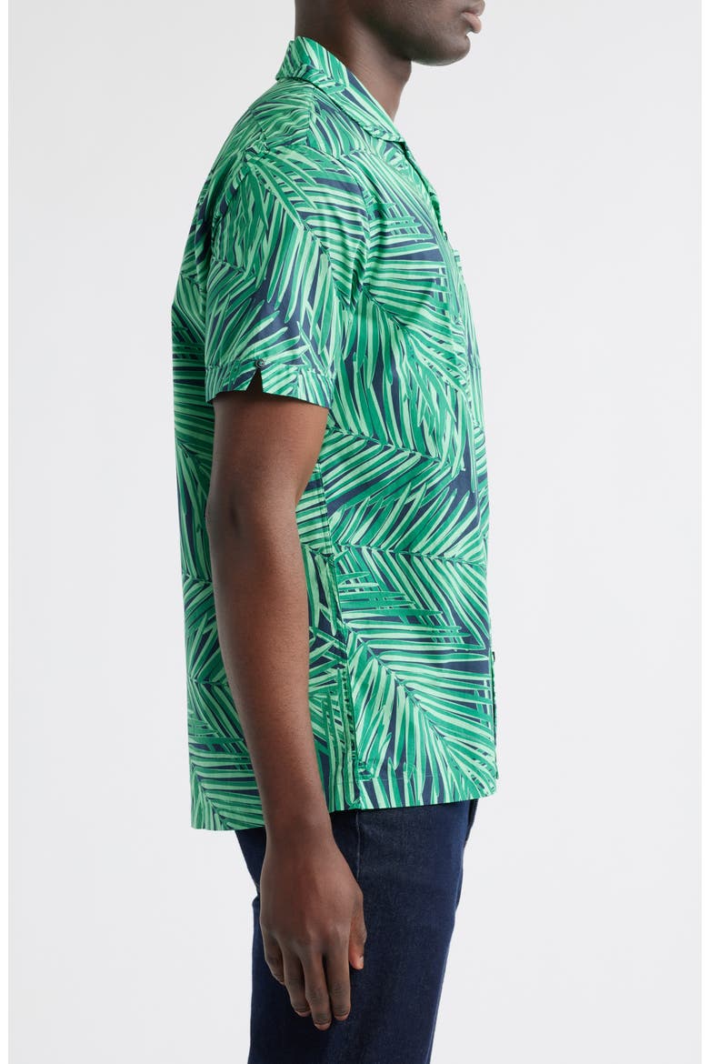 Regular Fit Palm Leaf Print Cotton Poplin Camp Shirt, Alternate, color, GREEN/ NAVY