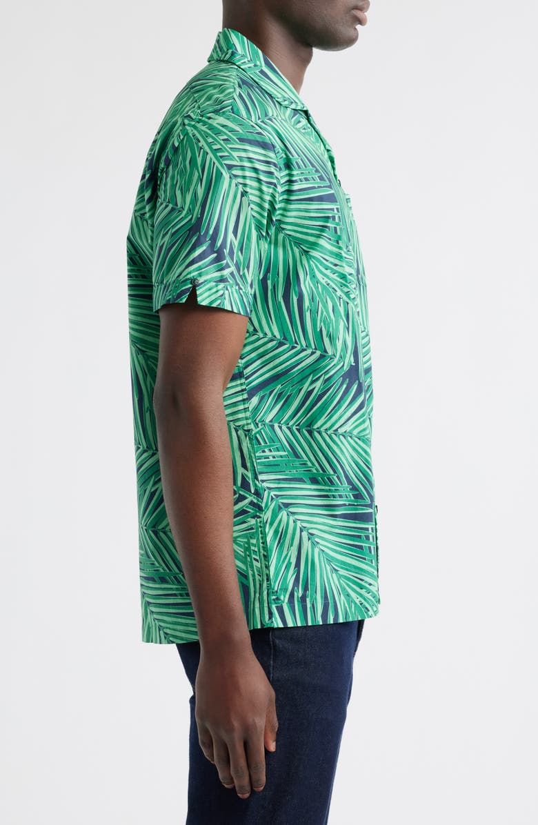 Brooks Brothers Regular Fit Palm Leaf Print Cotton Poplin Camp Shirt, Alternate, color, Green/ Navy