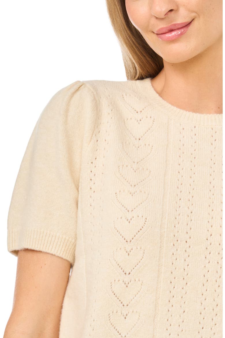 Short Sleeve Pointelle Sweater, Alternate, color, BIRCH
