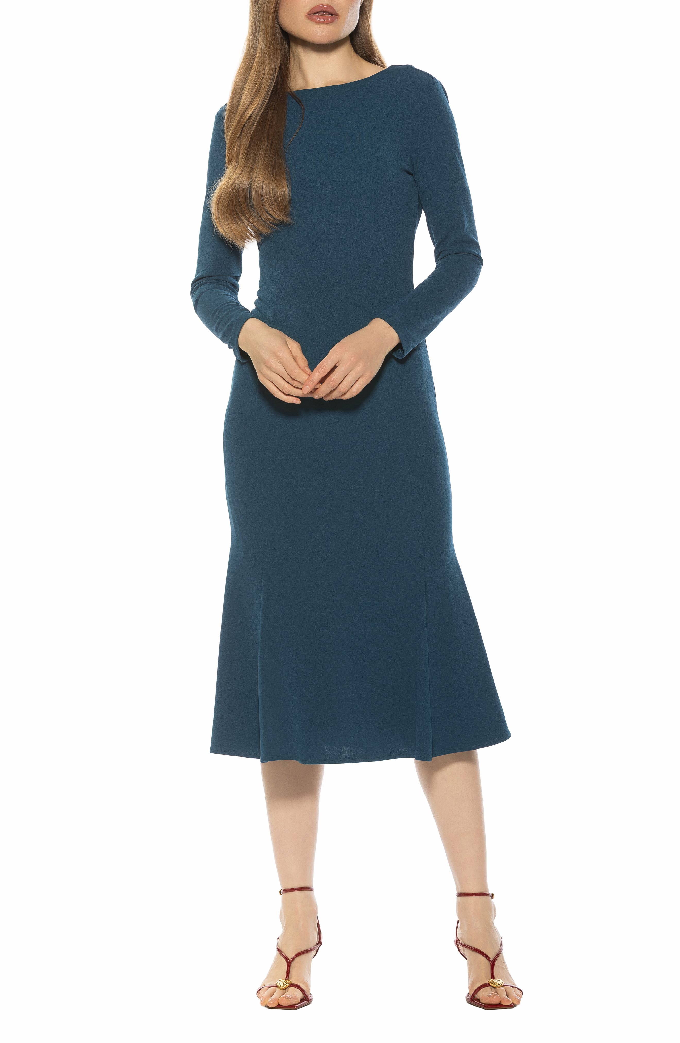 Alexia Admor Liora Long Sleeve Flare Hem Midi Dress