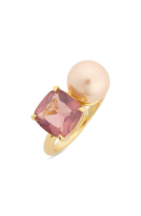 Cubic Zirconia & Imitation Pearl Ring