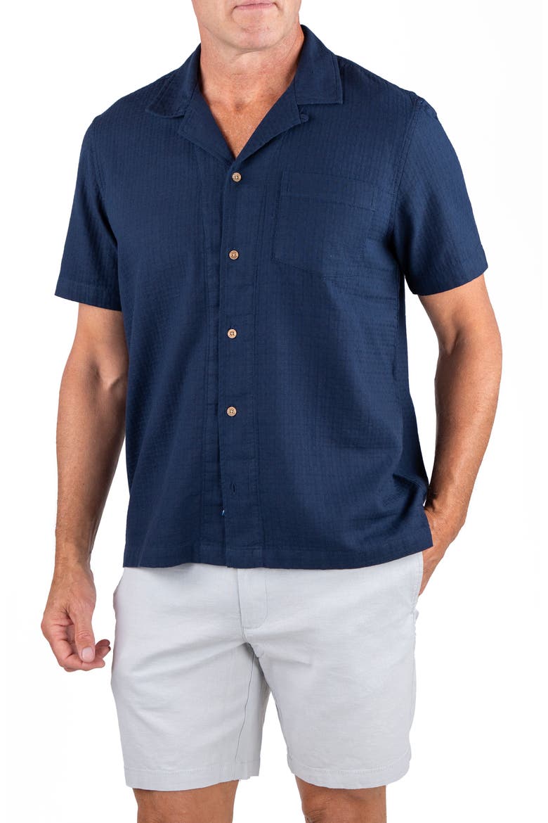 Cotton Dobby Cabana Shirt, Main, color, NAVY BLAZER