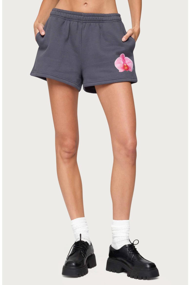 Orchid Babe Fleece Sweatshorts, Main, color, DARK-GRAY