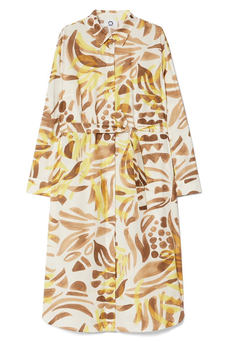 Voyage Collection Print Long Sleeve Stretch Poplin Shirtdress, Alternate, color, IVORY