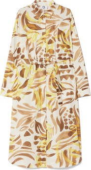 Marina Rinaldi Voyage Collection Print Long Sleeve Stretch Poplin Shirtdress