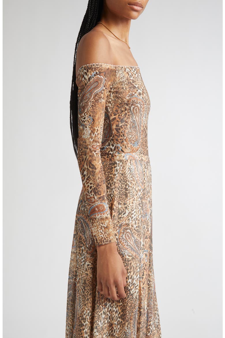 Peonie Off the Shoulder Bodysuit, Alternate, color, BROWN/BLUE VALENCIA LEOPARD