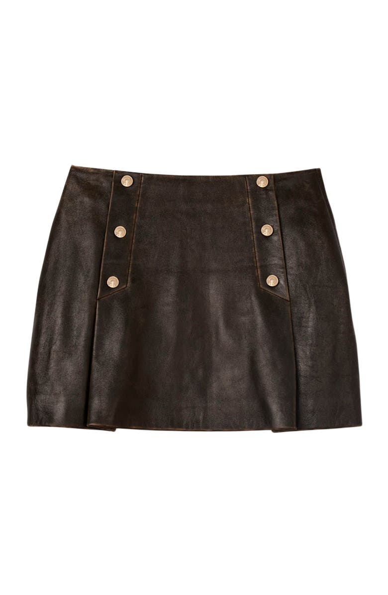 SANDRO Short aged leather skirt, Alternate, color, Brown