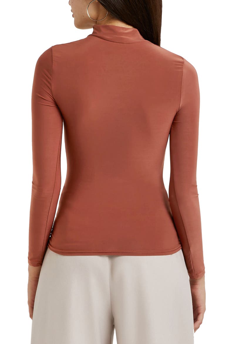 Long Sleeve Ruched Choker Top, Alternate, color, RUST