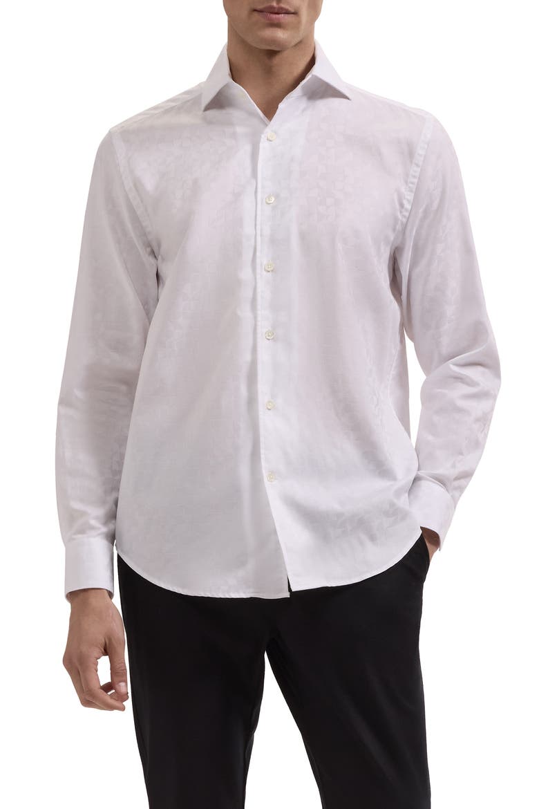 Alvin Shaped Fit Jacquard Button-Up Shirt, Main, color, WHITE